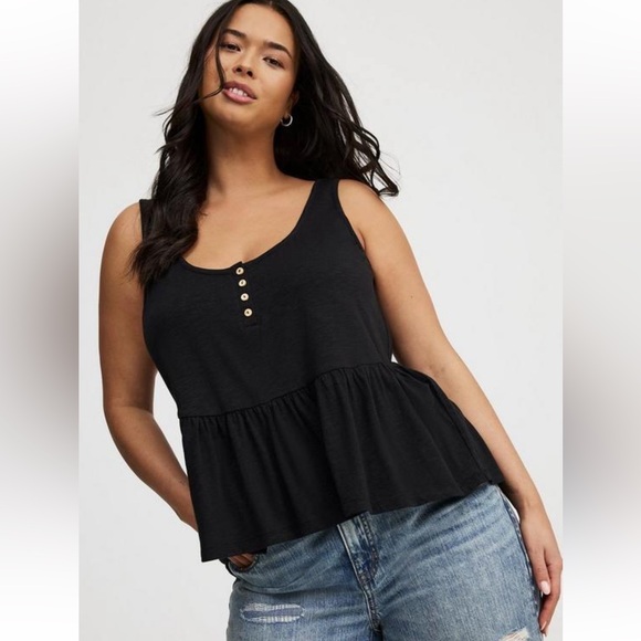 torrid Tops - Torrid Black Peplum Tank Top with Button Accents